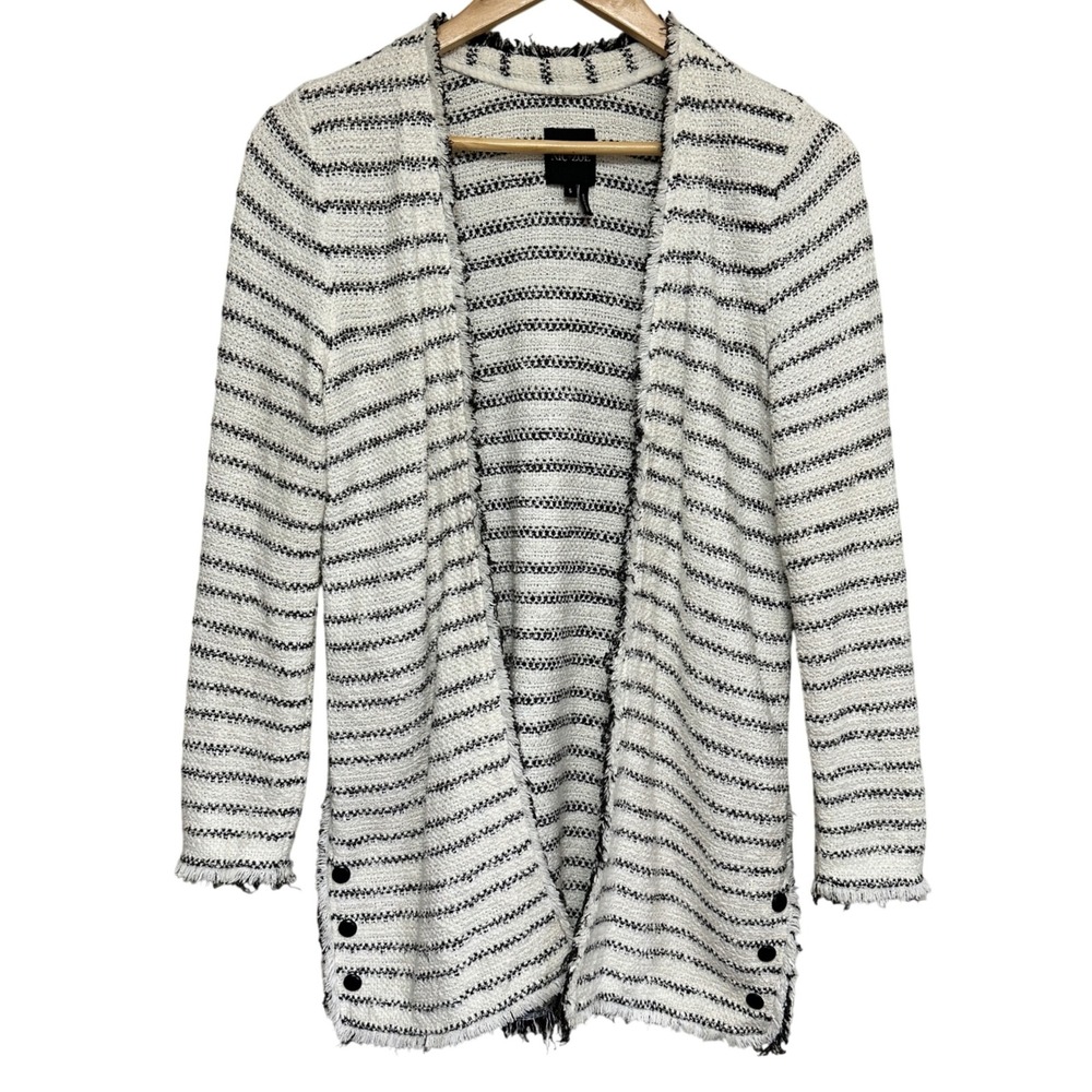 NIC+ZOE Textured Open Front Cardigan Jacket Womens S Striped Lightweight Travel